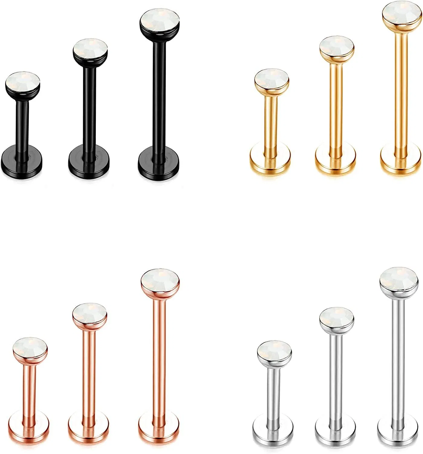 16G Lippenstöcke Edelstahl innerlich Gewinde Lippen Nasen Knorpel Tragus Helix Ringe Vorwärts Opal CZ Herz Flat Back Monroe Piercing