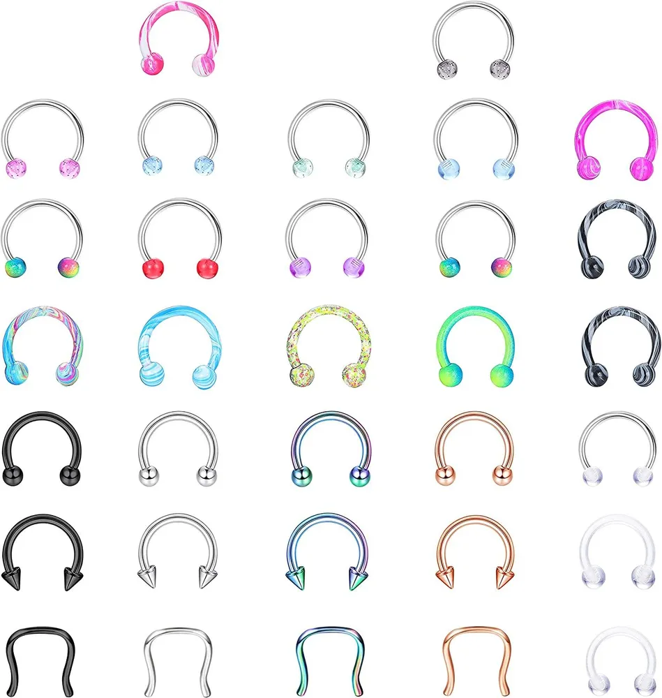 16G Chirurgische Hufeisen Nase Septum Ringe für Frauen Männer Lippen Piercing Knorpel Helix Tragus Ohrring Nasenring Hoop 8mm 10mm Septum Piercing 32 Stück