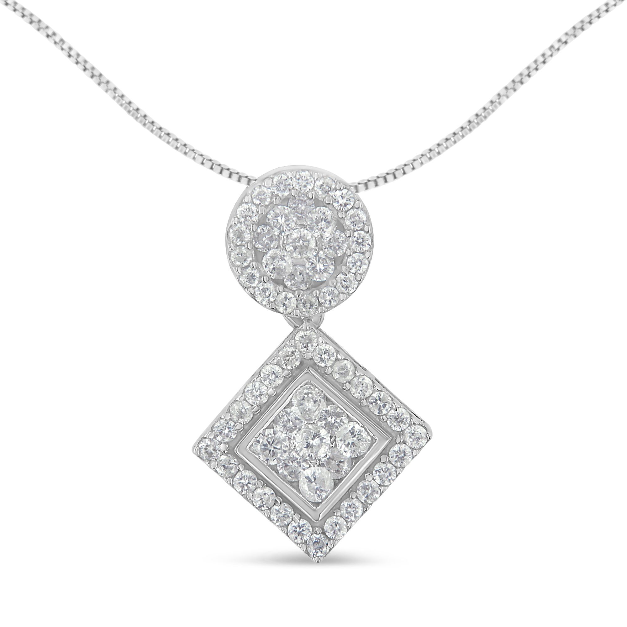 14 Karat Weißgold 1 cttw Diamant Anhänger Halskette (H-I, I1 - I2)