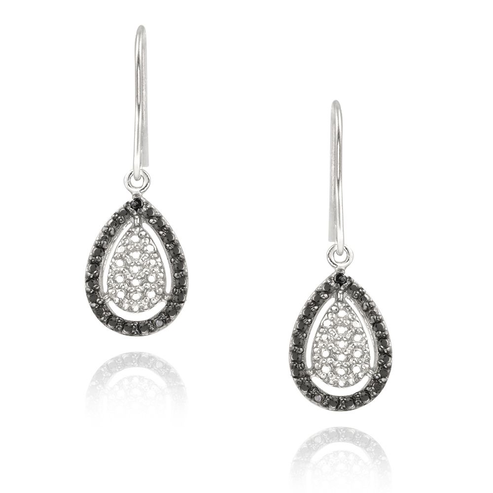 Sterling Silver Black Diamond Accent Double Teardrop Dangle Ohrringe
