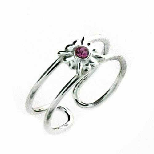 Sterling Silver Flower Toe Ring mit Pink Crystal