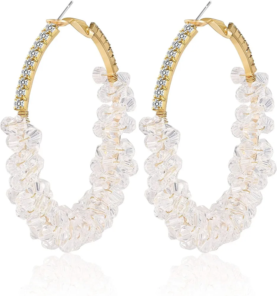 Mode Weiße Perlen Ohrringe für Frauen Kupfer Bohemian Crystal Ohrringe Statement Beaded Hoop Ohrringe Gold Plated