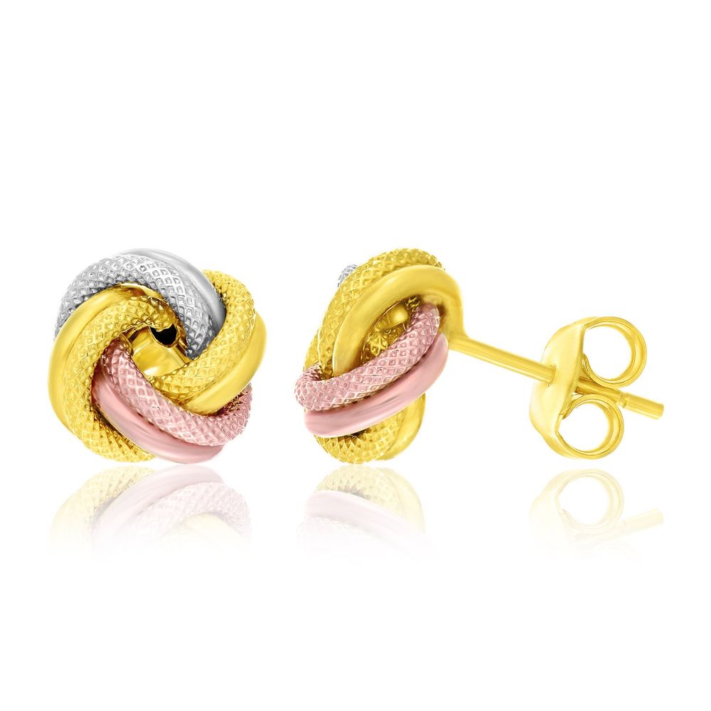 14 Karat Tri-Color Gold Textured Love Knot Style Ohrringe