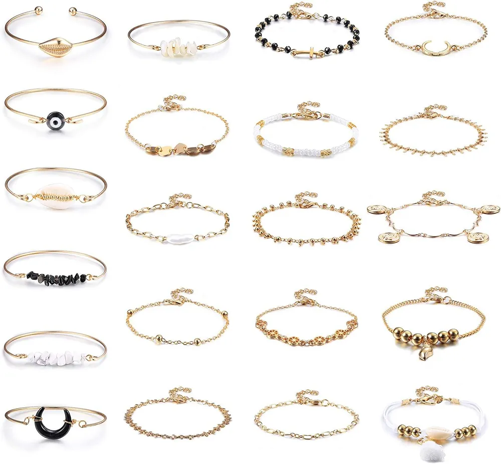 Layered Armband Set Assorted Beaded Armband Multiple Charm Pendent Stackable Wrap Bangle Rose Quarz Armband Links Adjustable Friendship Gift