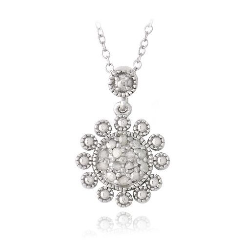 Sterling Silber 1 / 10ct Diamant Blume Dangle Halskette