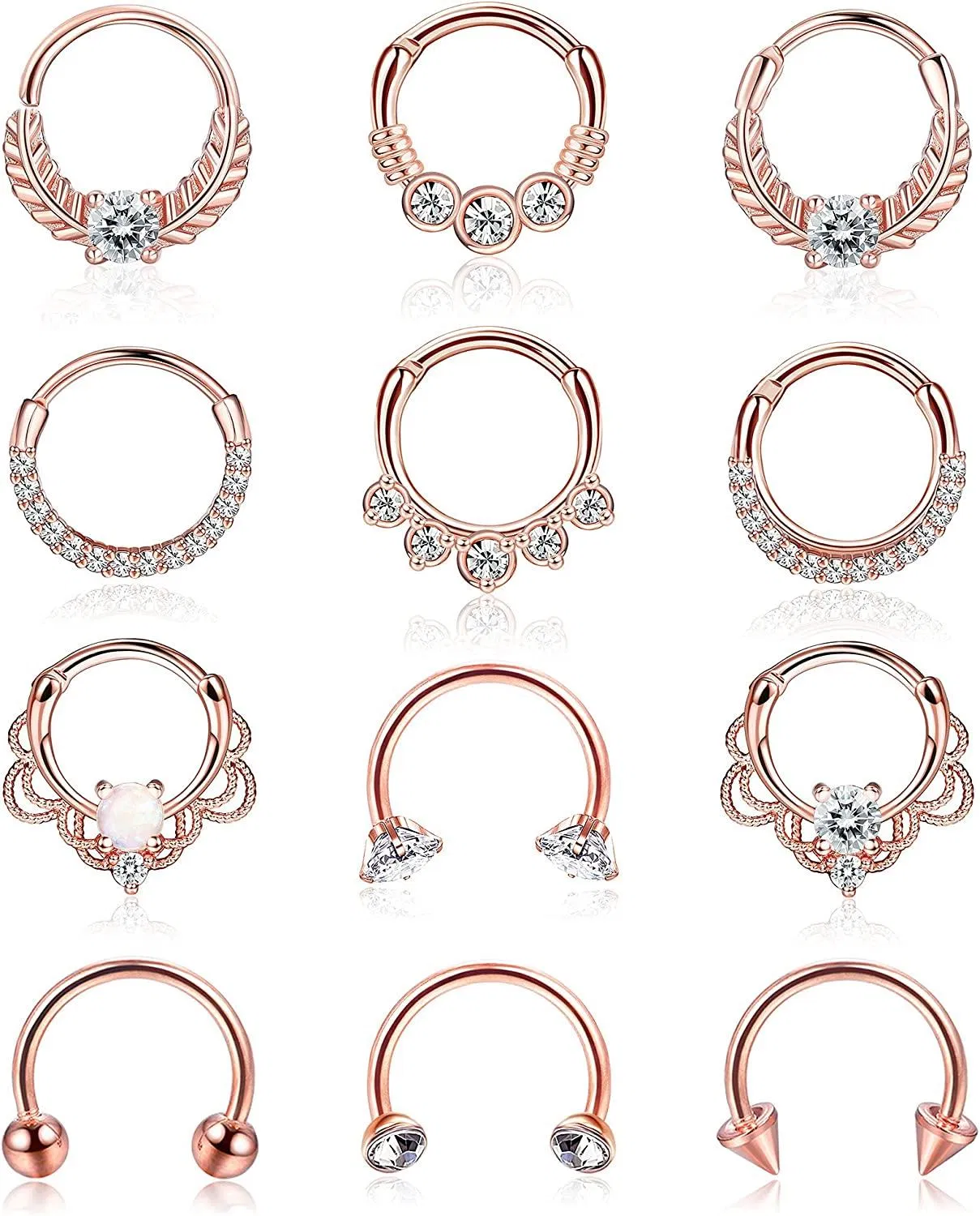 12PCS 16G Septum Ringe für Frauen Männer Hoop Nasen Ringe Hufeisen Edelknorpel Ohrringe Helix Tragus Hoop Daith Ohrringe Scharnier Septum Clicker Piercing Schmuck
