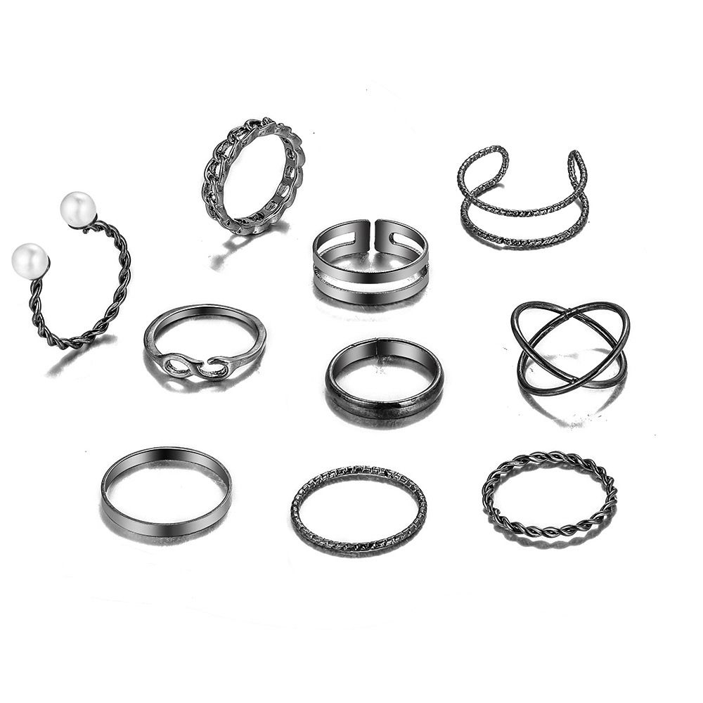 Persönlichkeit Twin Combined Ring Set Suit 10 Set Schwarz
