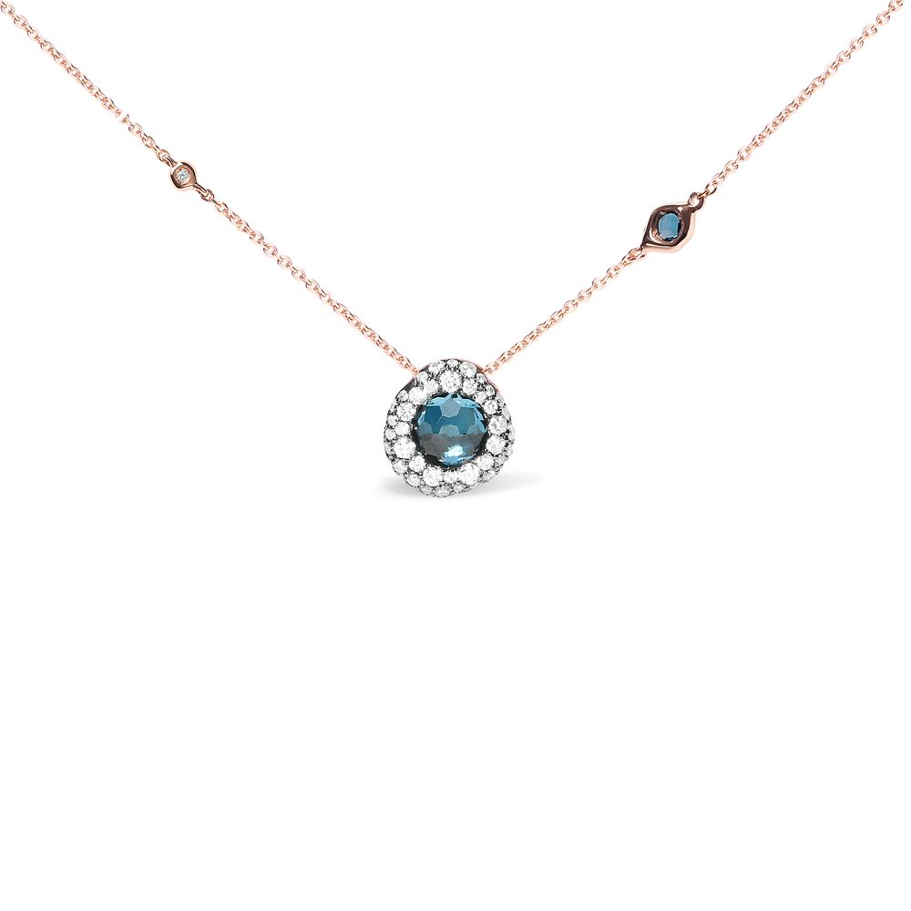 18K Rose Gold 5 / 8 Cttw Diamant und London Blue Topaz Edelstein Bezel-Set Cluster 18