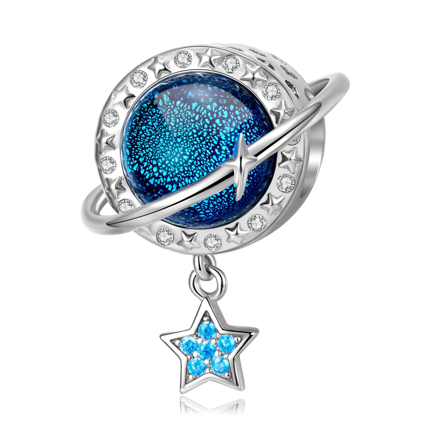 Sterling Silver Blue Planet Beads Starry Sky Serie