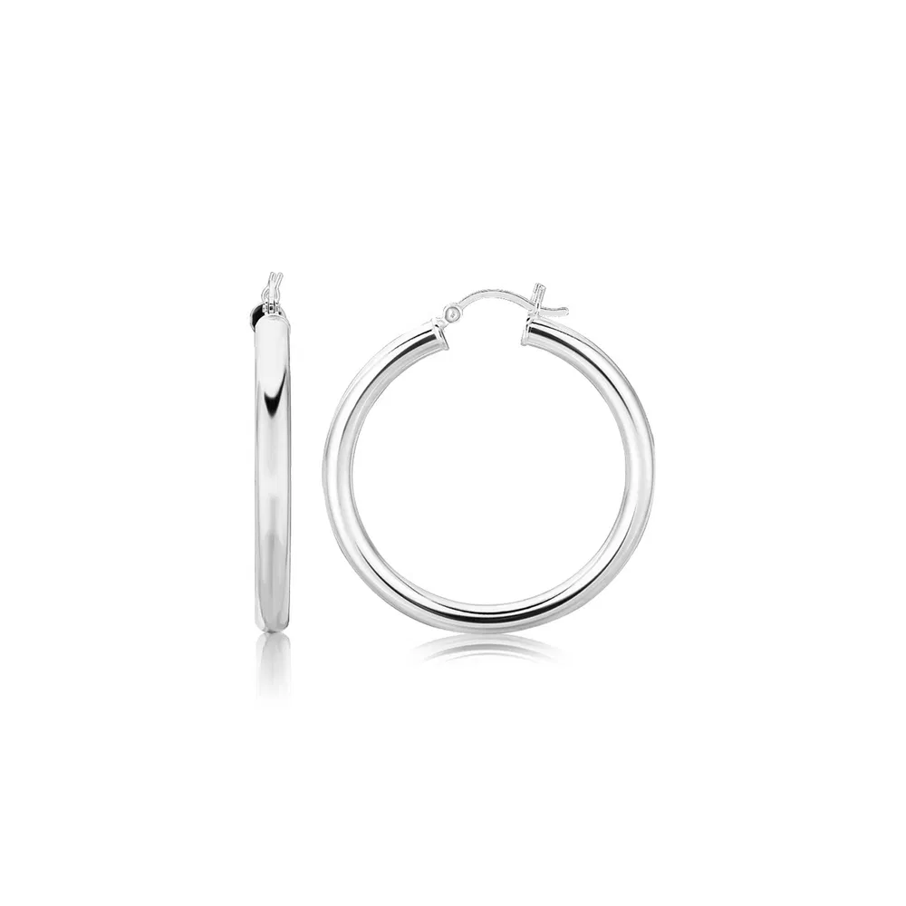 Sterling Silber Dicke Rhodium Plated Polierte Hoop-Stil Ohrringe (4x35mm)