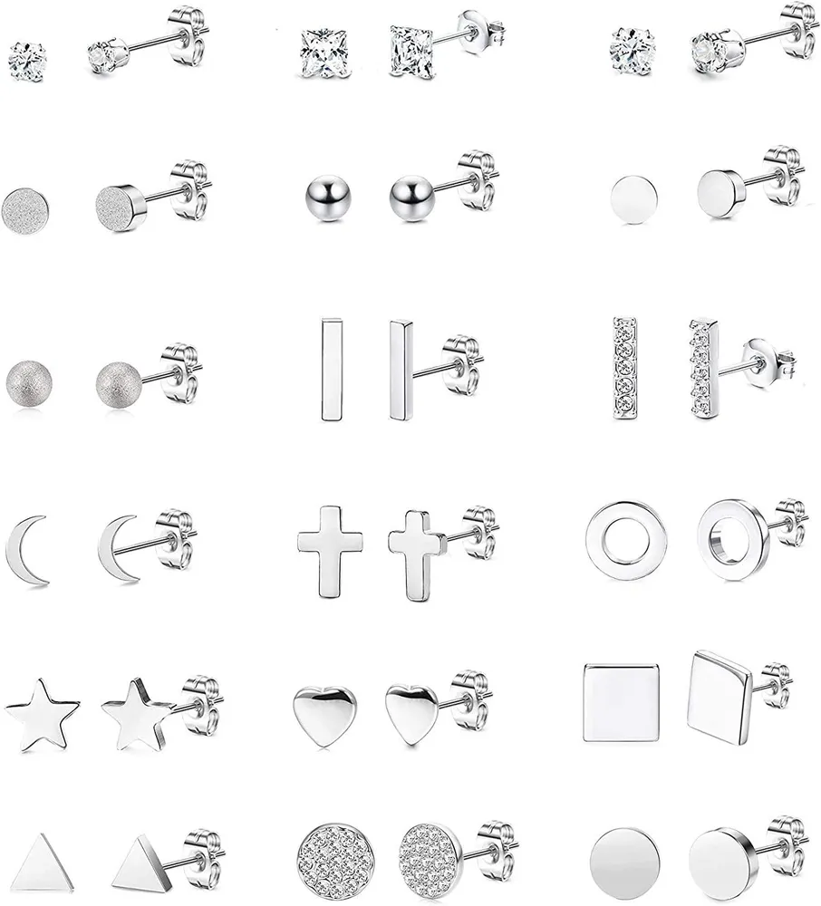 18 Paare Edelstick-Stap Ohrringe Set für Frauen Mädchen winzige Ball-Ohrringe CZ-Stap Bar-Ohrringe süße Herz-Stern - Ohrringe Mond-Knorpel - Ohrringe Piercing Schläfer kleine Stud-Ohrringe Set
