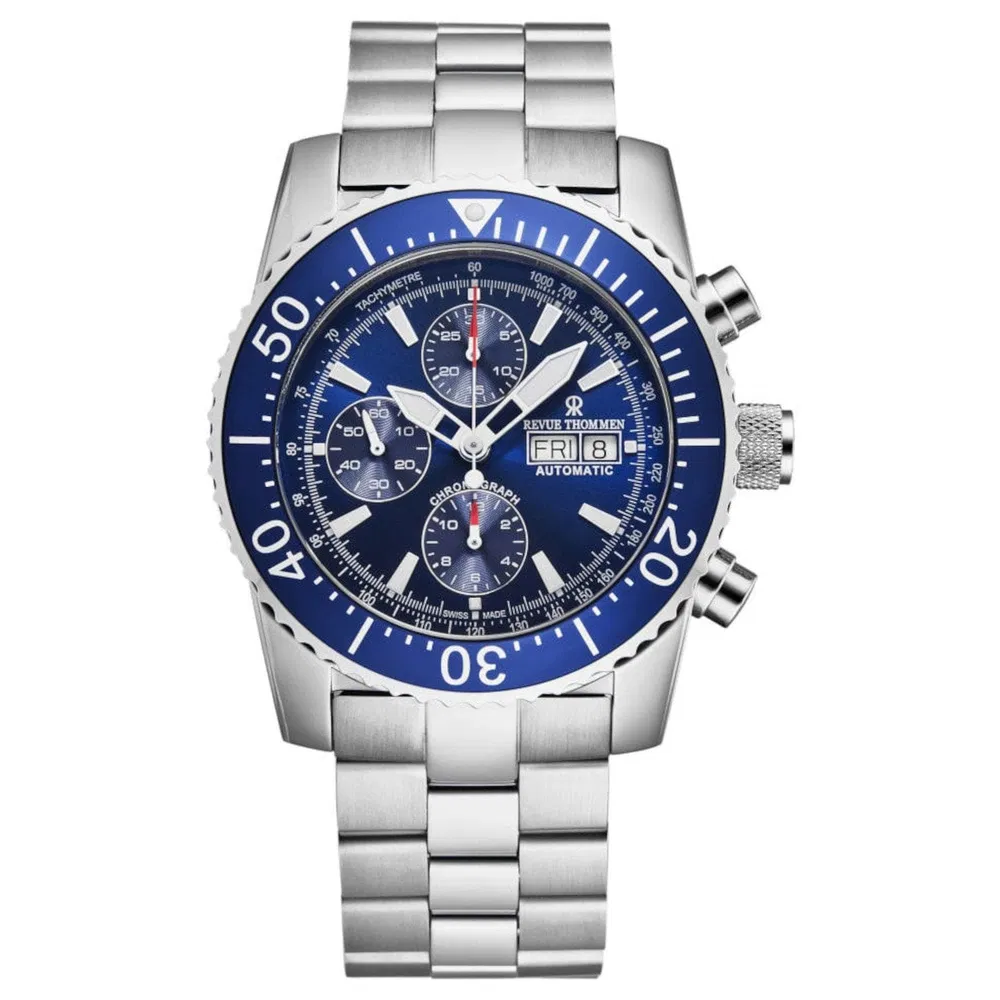 Revue Thommen 17030.6133 Männer 'Divers' Blaues Zifferblatt Tag-Datum Chronograph Automatische Uhr