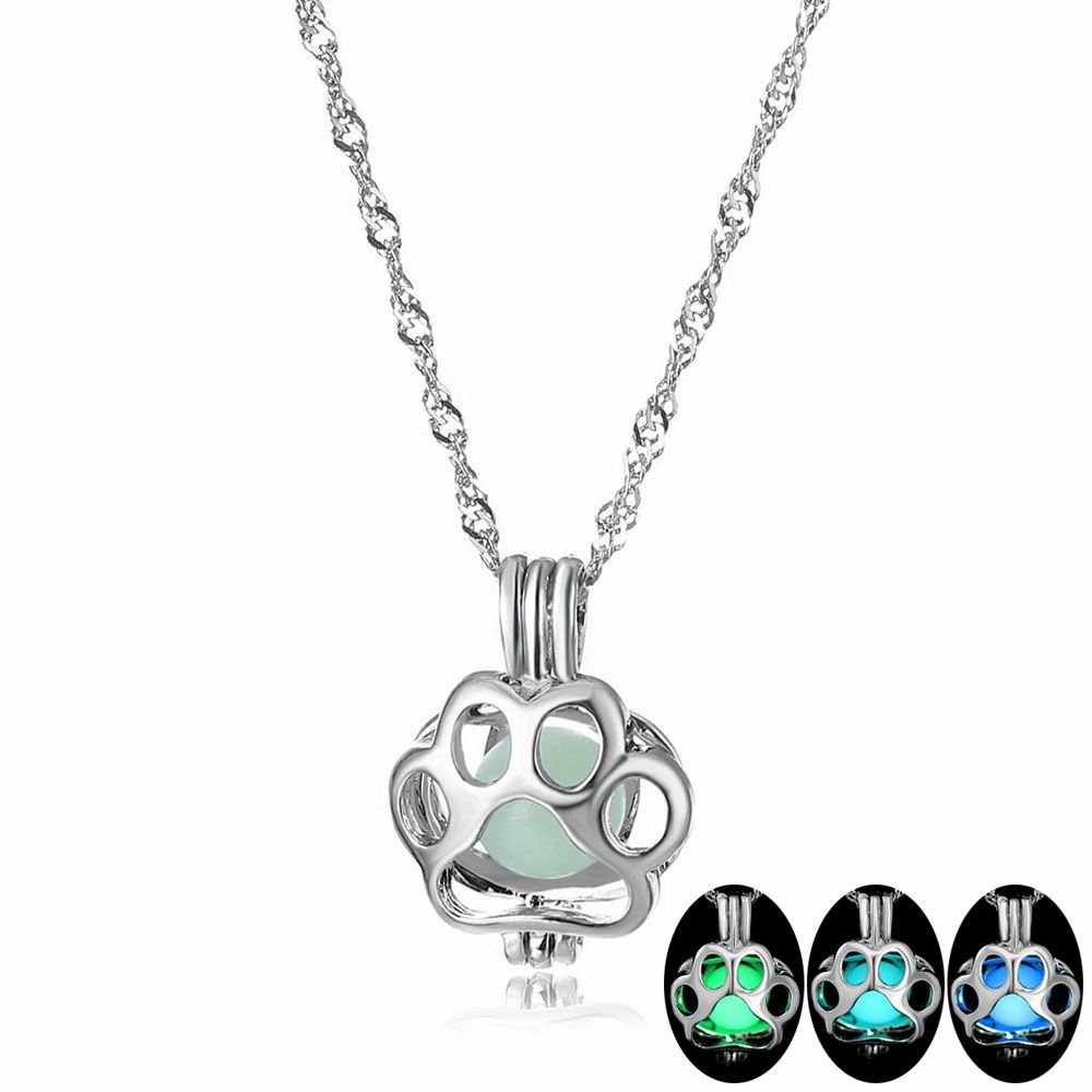 FAMSHIN Mode Silberfarbe Charme leuchtender Anhänger Halskette Frauen Bären Paw leuchtender Stein Halskette Weihnachten Halskette Schmuck