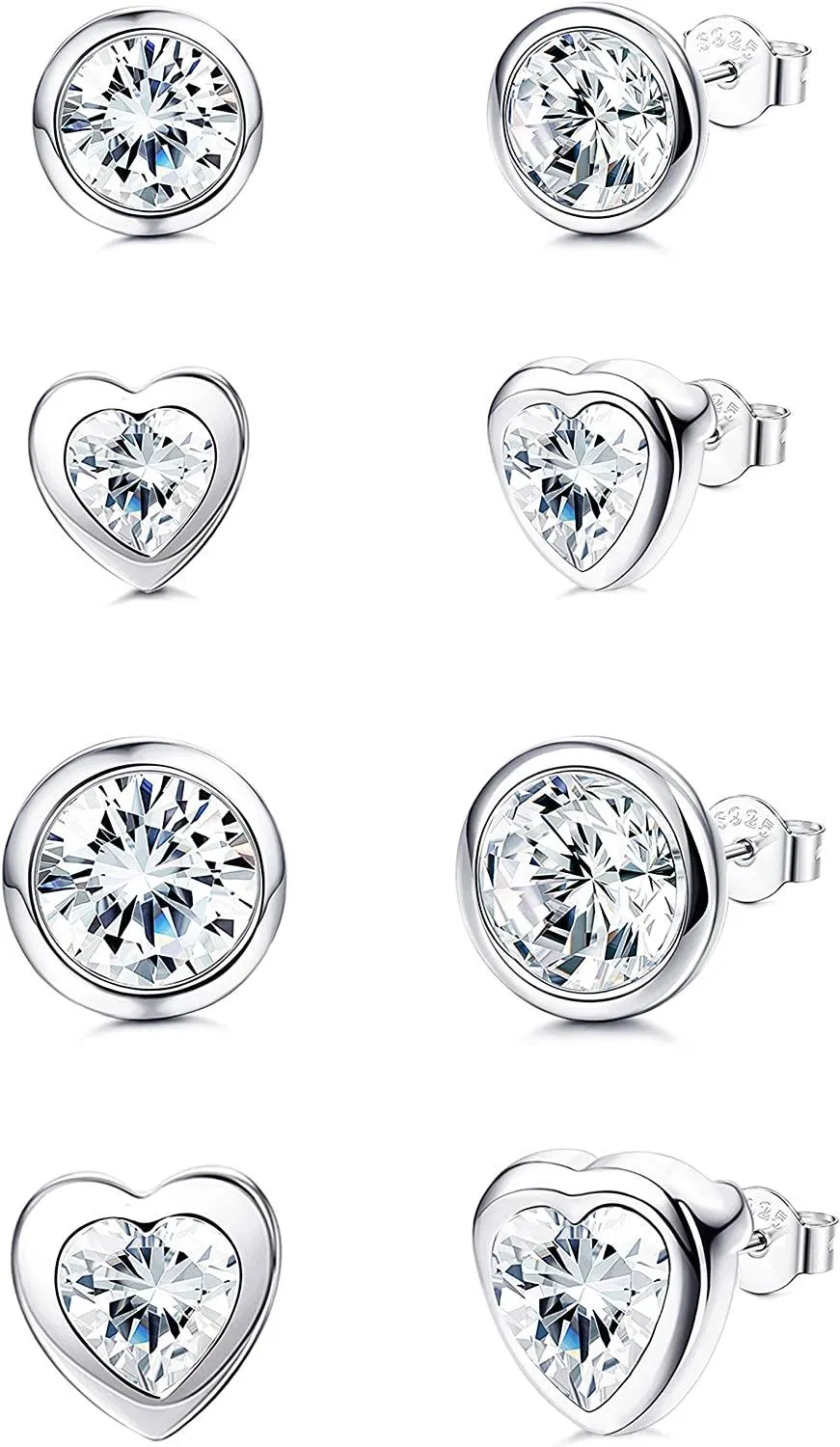 4 Paare Solid Stud Ohrringe für Frauen Männer Mädchen Herzförmig und winzig rund Kubik Zirkonia Ohrringe kleine CZ Schläfer Knorpel Tragus Ohrringe (2 / 3mm)