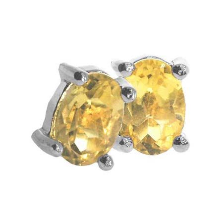 Sterling Silber .925 Echtes Citrine Stein Oval Stud Ohrringe