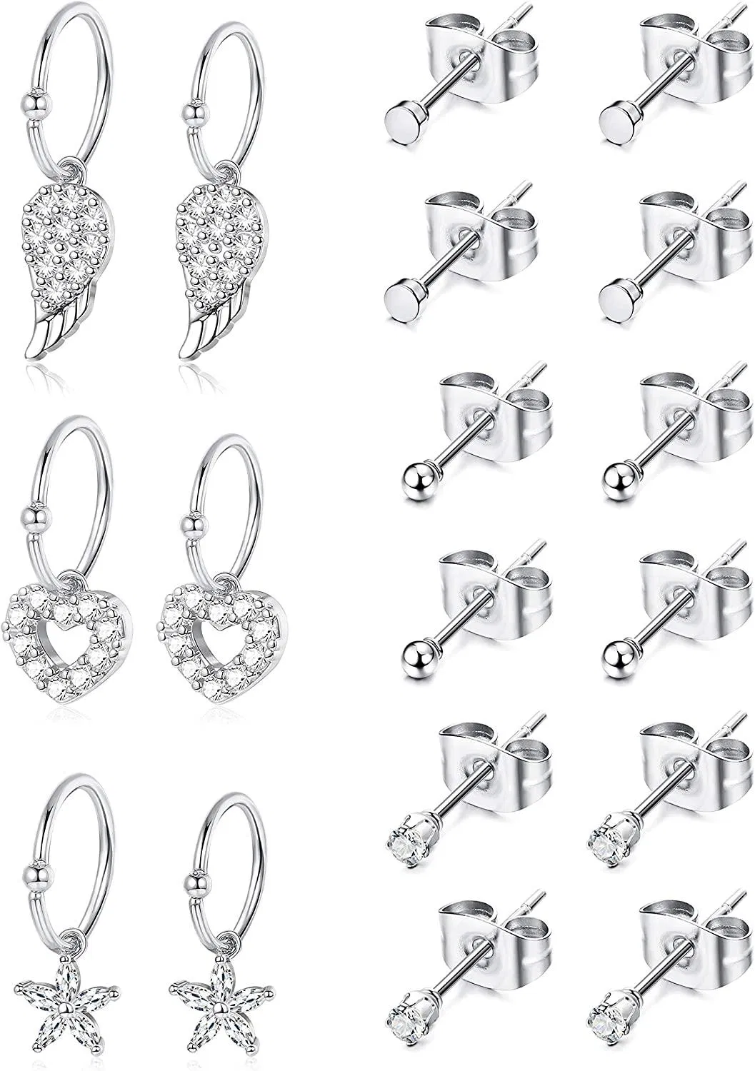 18pcs 16 - 20G Feder Herz Blumenhoop Knorpel Ohrring für Frauen Männer 316L Edelstahl winzige CZ Ball Stud Helix Hoop Ohrring