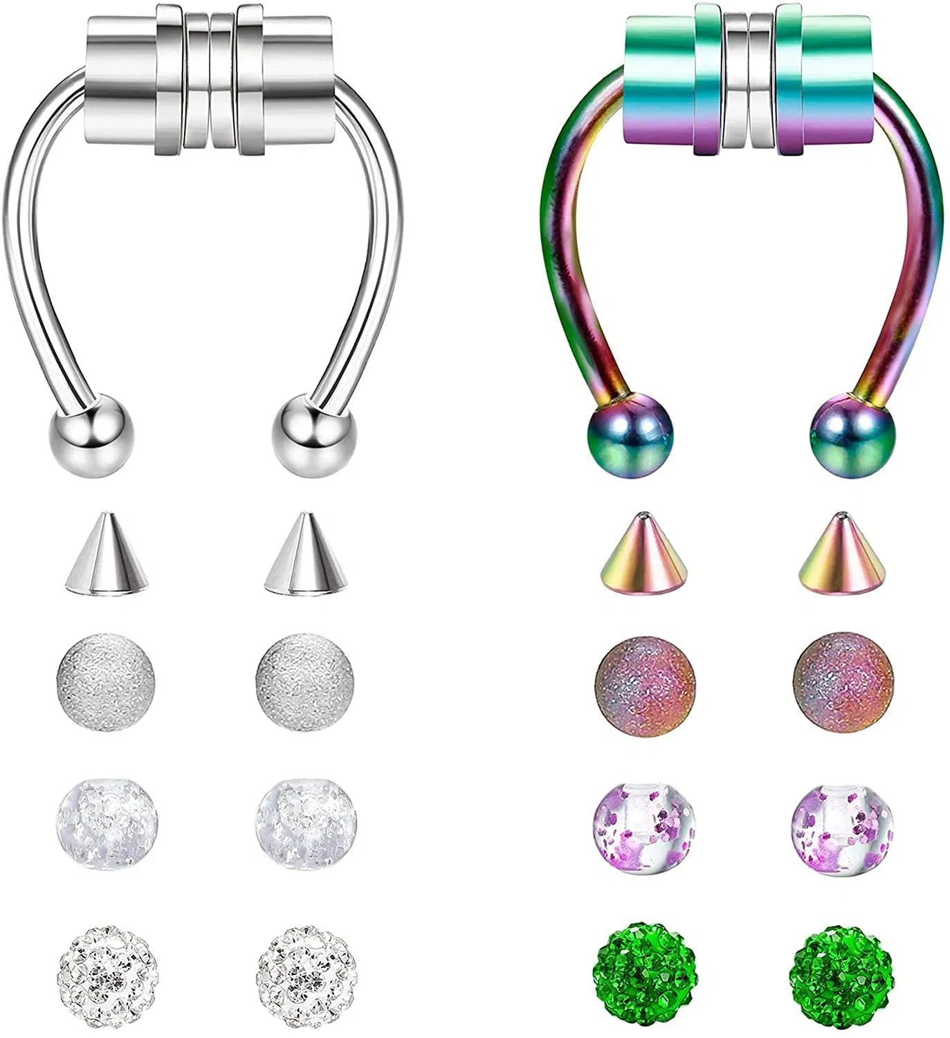 Magnetisches Septum Nasenring Hufeisen Falsche Nasenring Schleife für Frauen Männer 316L Edelstahl Faux Septum Ringe Nicht-Piercing - Clip auf Nasenschleife Ringe mit Ersatz