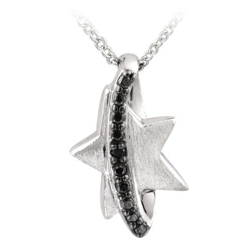 Sterling Silver Black Diamond Accent Brushed Star Halskette