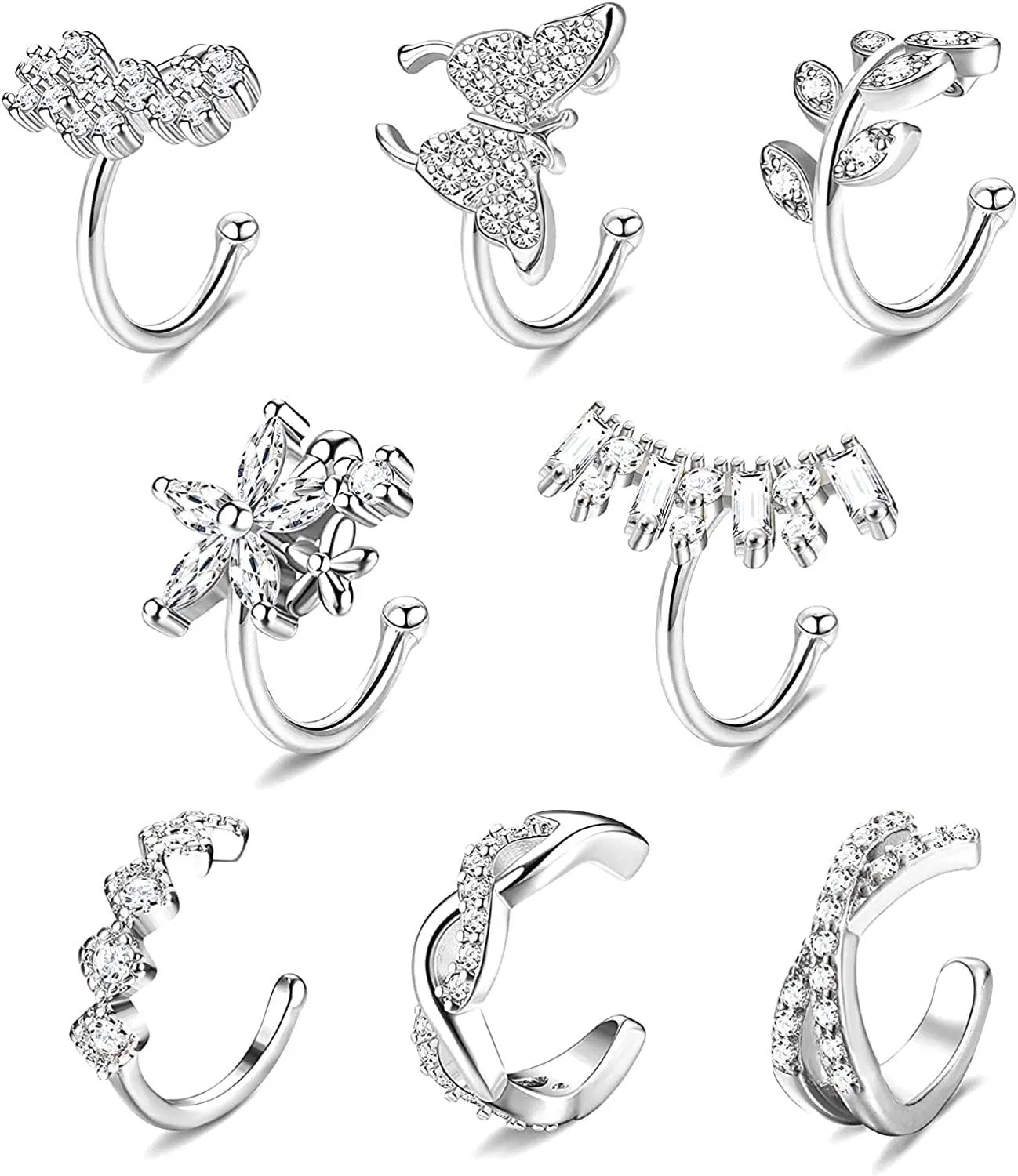 8pcs verstellbare nicht-piercing - Ohr Manschette Ohrringe Clip auf Knorpel Helix Wrap Ohrset