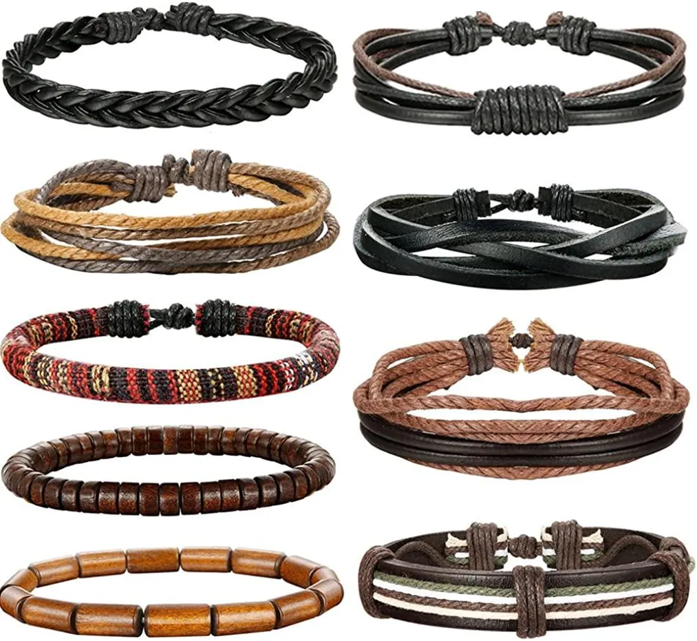 9 Pcs Lederarmband für Männer Frauen Holzperlen Armbänder einstellbar YP