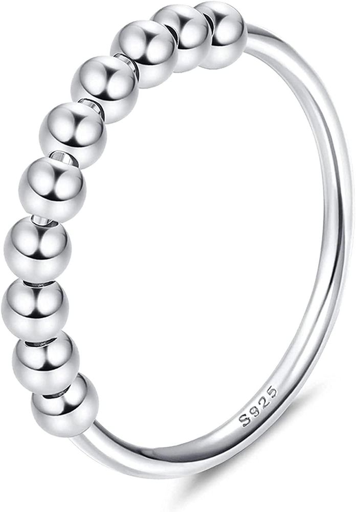 925 Sterling Silber Angst Spinning Ringe mit Perlenband Ring Fidget Ringe für Angst Anti-Stress Rotate Ring Dünne Stackable Ringe für Frauen Mädchen Größe 10
