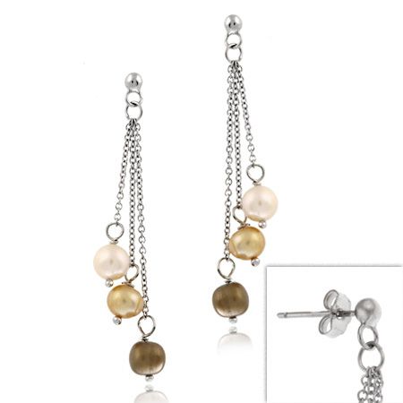 Sterling Silber Süßwasser Multi-Farbe Perle Hanging Ohrringe