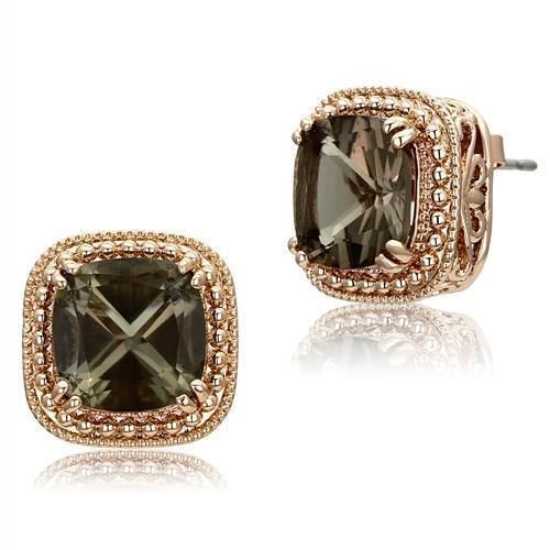 TK1674 - IP Rose Gold (Ion Plating) Edelstahl Ohrringe mit echtem Stein in Braun