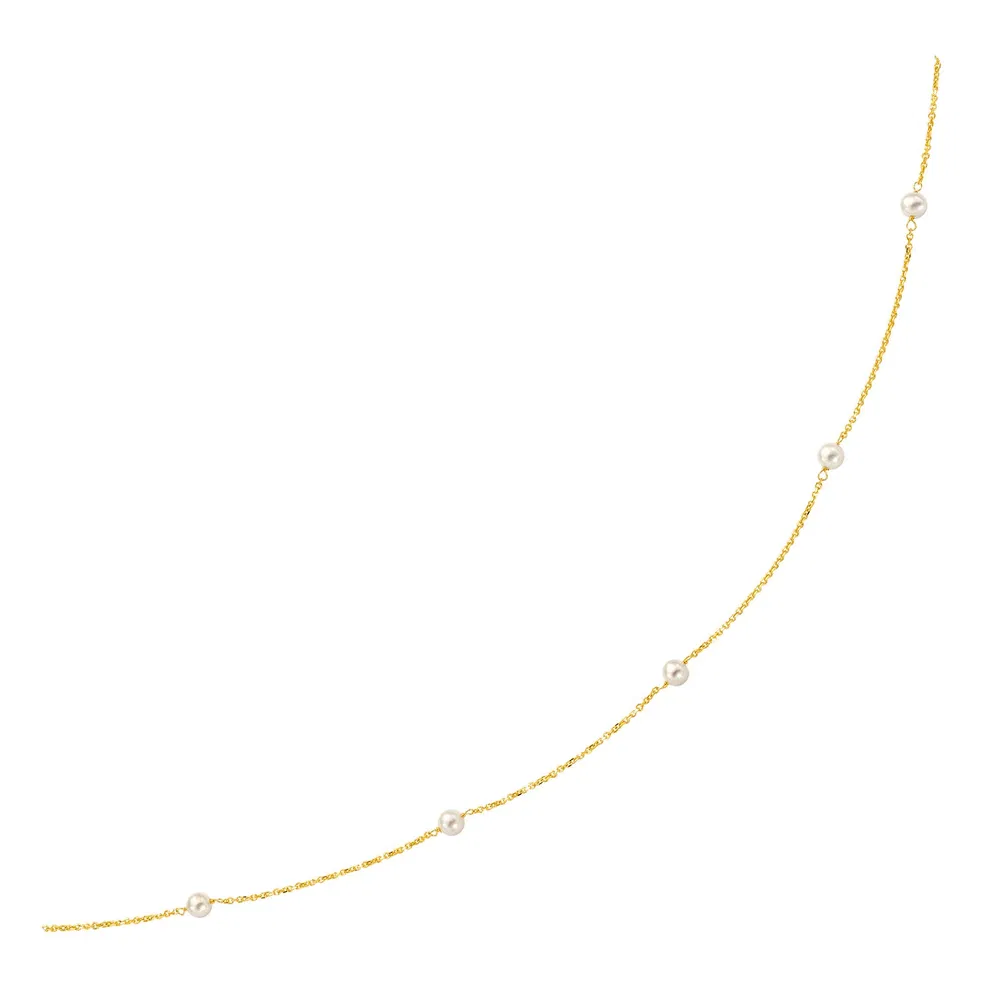 14 Karat gelbes Gold Halskette mit weißen Perlen