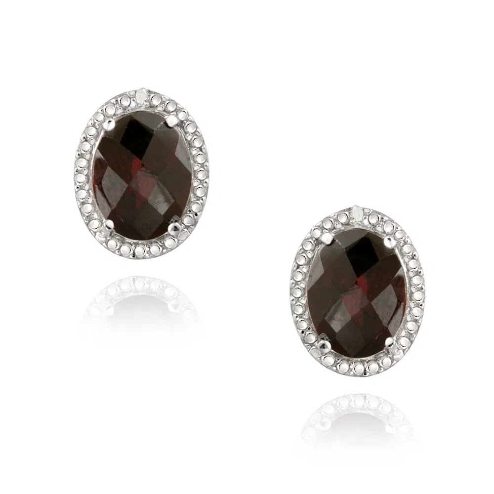 Sterling Silber 4,4ct Granat & Diamant Akzent Oval Ohrringe