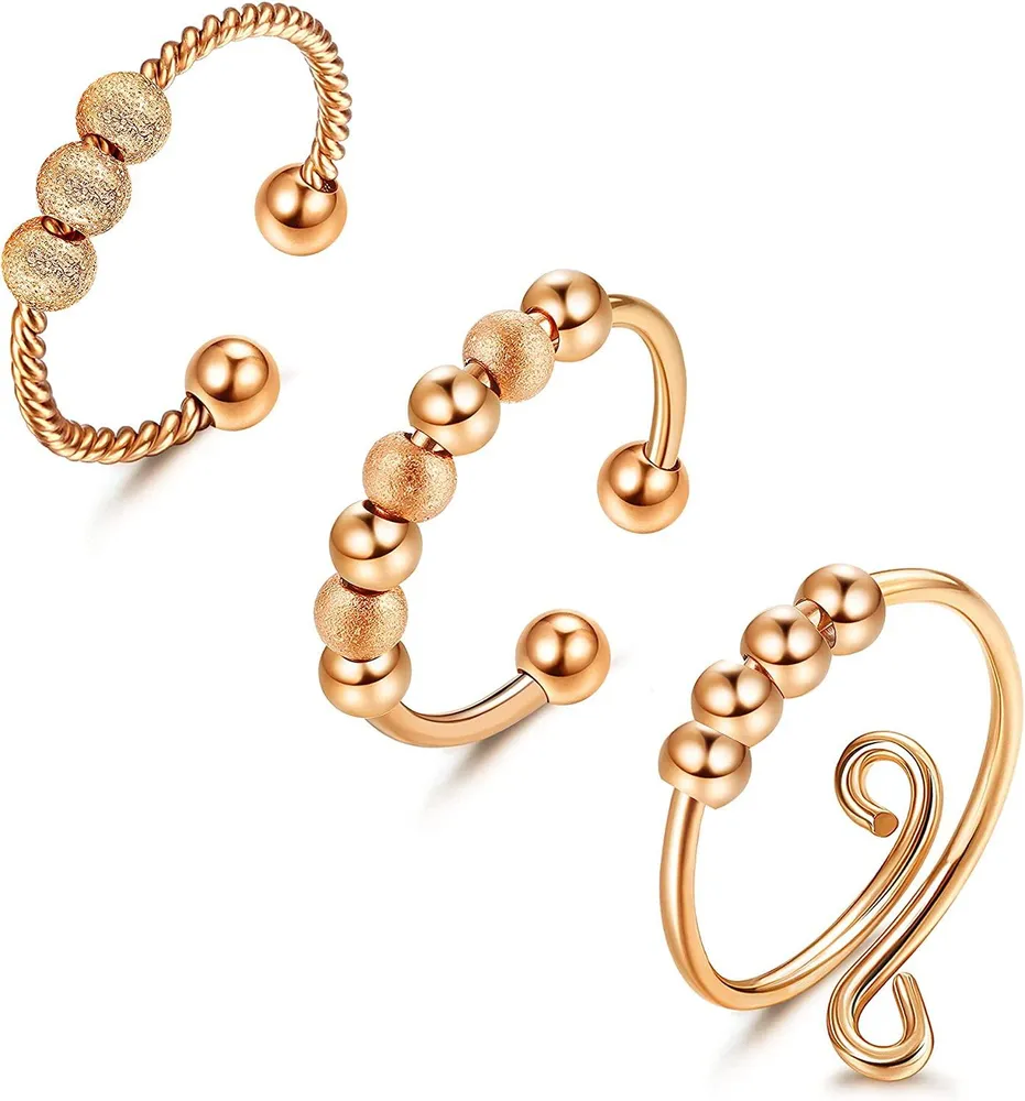 3pcs Angst Ring mit Perlen Fidget Ring für Frauen Mädchen Spinner Ringe Stresslinderung Reduzieren Angst verstellbare Stapfringe Größe 7