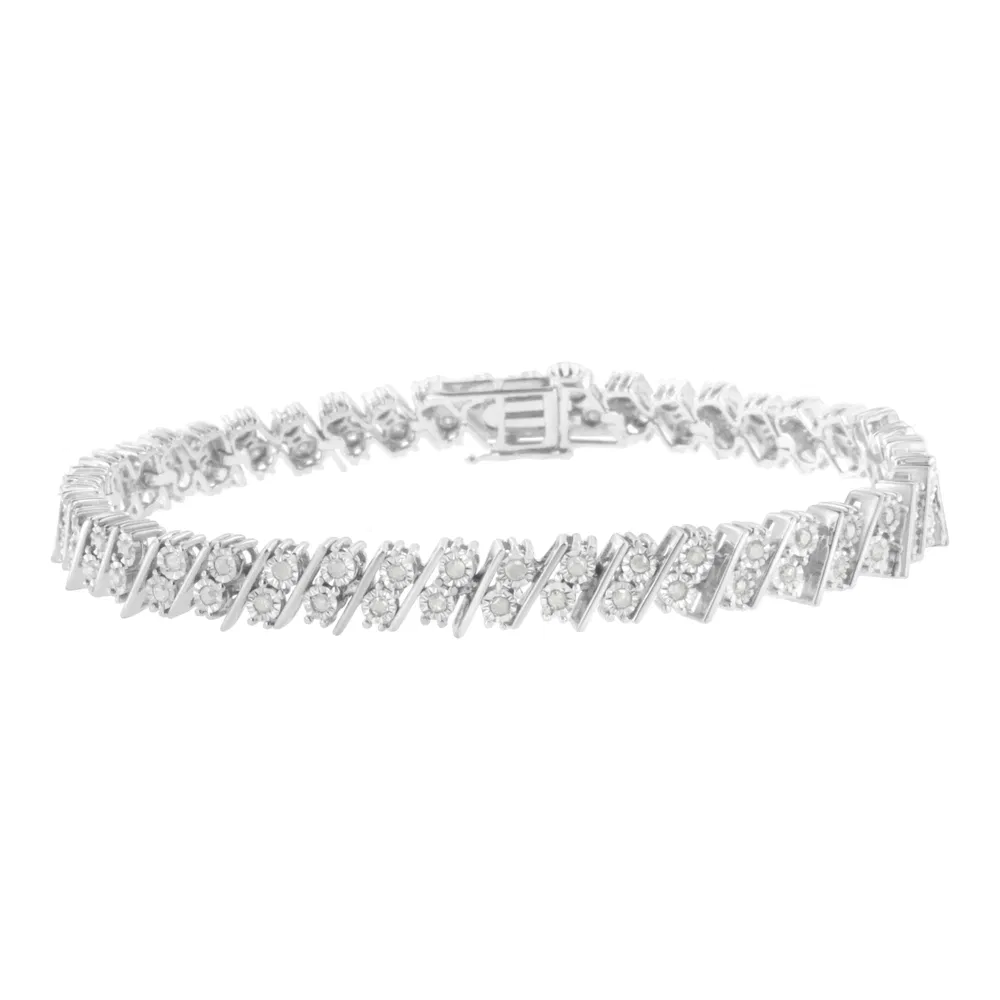 .925 Sterling Silber 1 cttw Double Row Miracle Set Diamond Link Armband (I-J Clarity, I3 Farbe) - Größe 7,25
