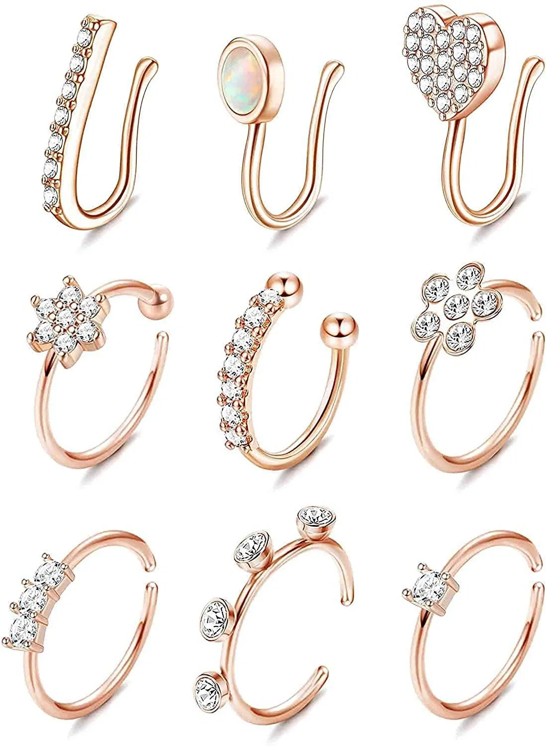 Falsche Nase Ring Hoop Stud Edelstahl Faux Nase Piercing Schmuck Clip auf Nasenring für Frauen Männer Nicht-Piercing Nasenring