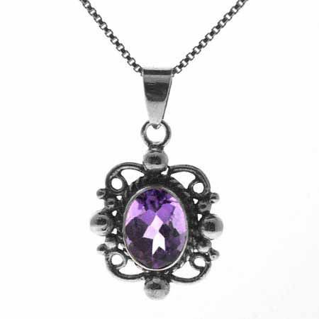 Sterling Silber Amethyst Filigree Oval Anhänger