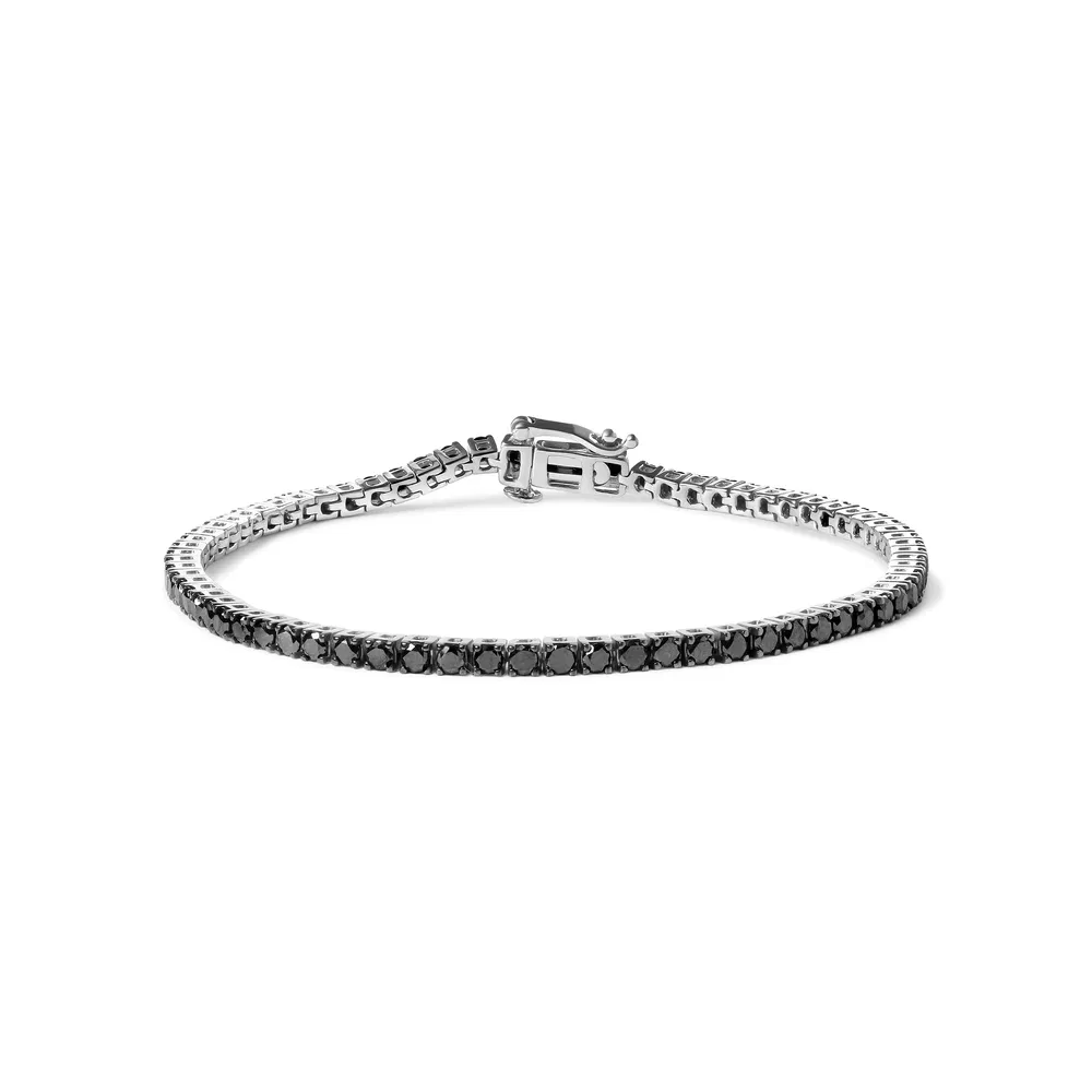 .925 Sterling Silber 3.0 Cttw 4 - Spitzen-Set behandelt Schwarz Round-Cut Diamant Classic Tennis Armband (Schwarz Farbe, I2 - I3 Klarheit) - 7.25