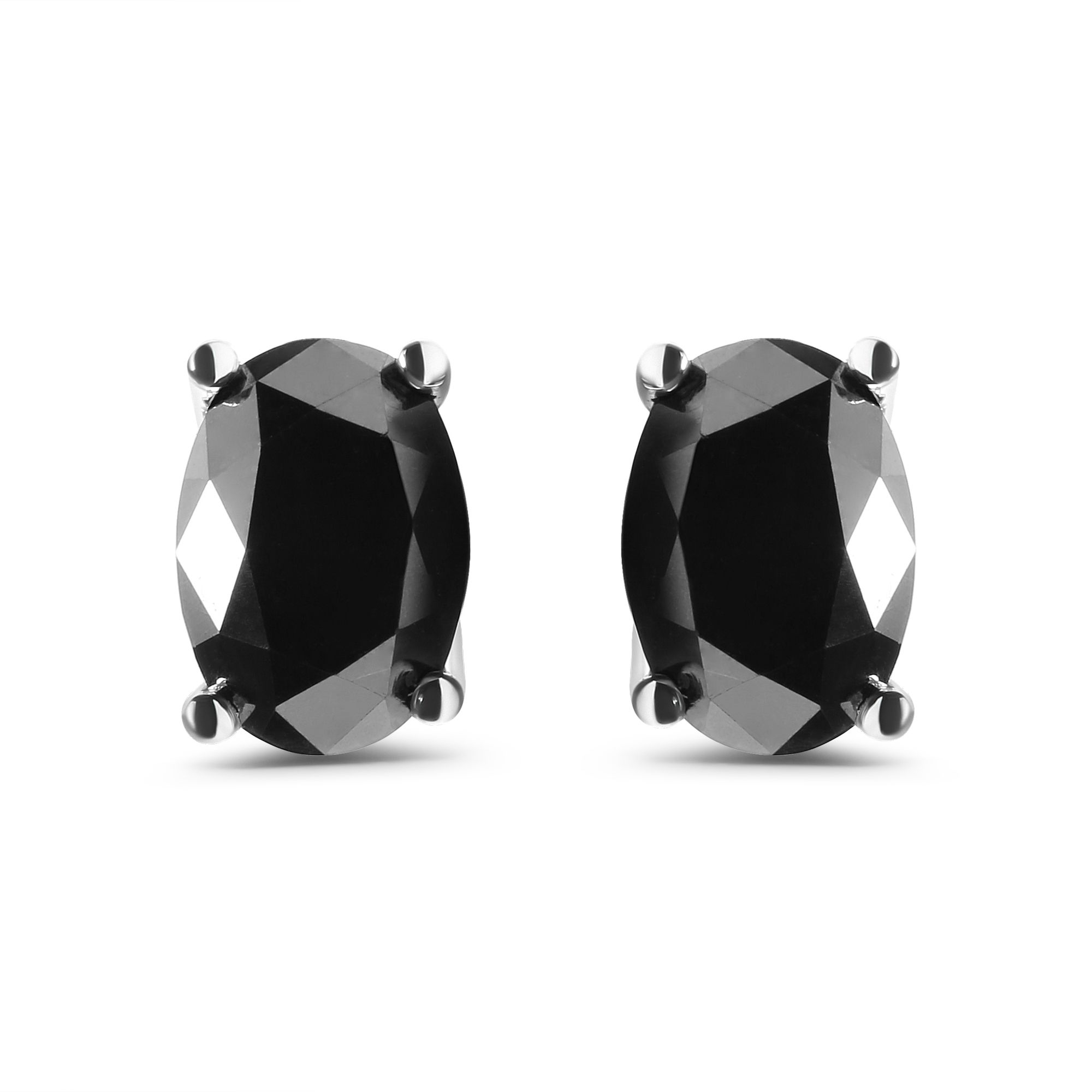 14 Karat Weißgold 3,00 Cttw Oval Cut Black Diamond Solitaire Stud Ohrringe (Schwarz, I2 - I3 Klarheit)