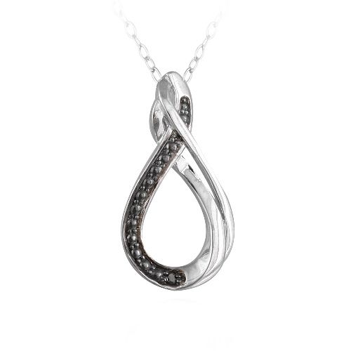 Sterling Silver Black Diamond Accent Twisted Teardrop Kette