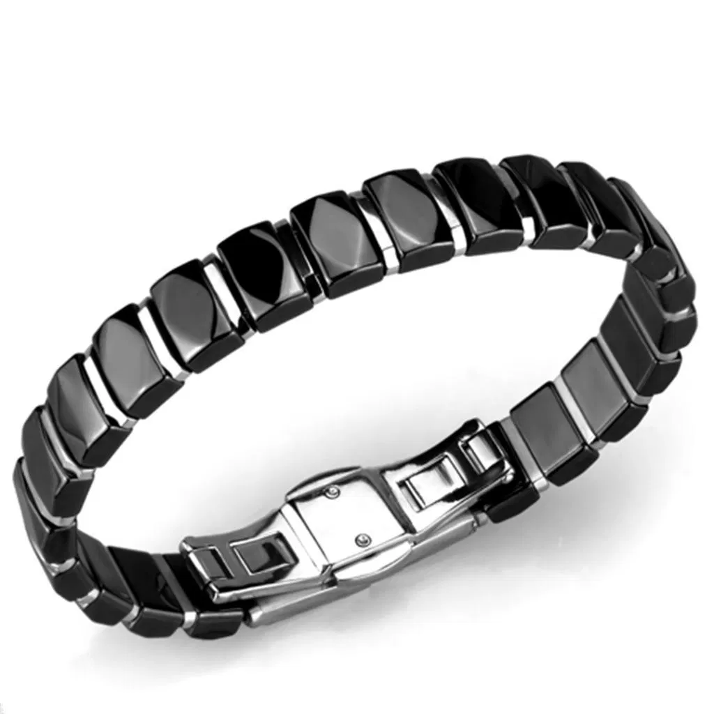 3W990 - Hoch poliertes (ohne Beschichtung) Edelstahl-Armband mit Keramik in Jet