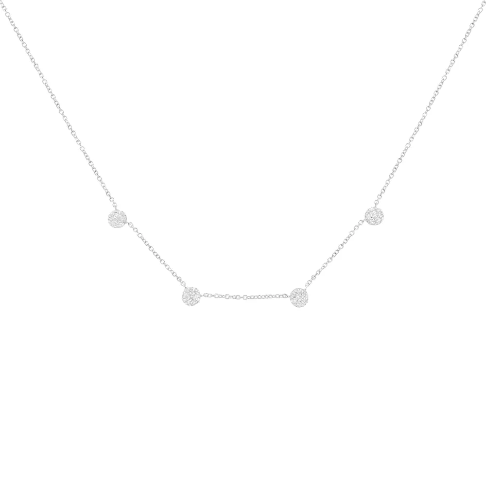 14K Weißgold 1 1 / 10 Cttw Diamant Floral Cluster 4 Station Verstellbare 16 - 18 Zoll Halskette (H-I Farbe, SI2 - I1 Klarheit)