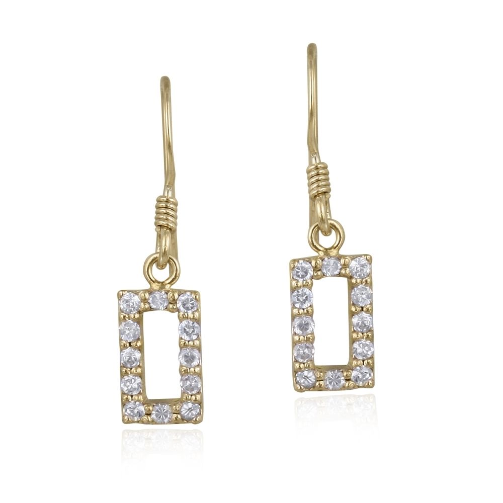 18 Karat Gold über Sterling Silber CZ Offene Rechteck Dangle Ohrringe
