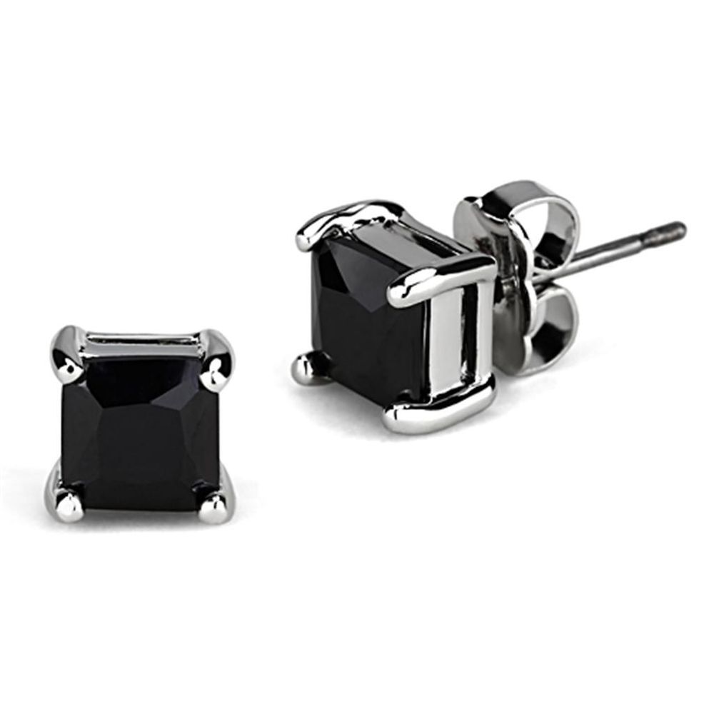 3W541 - Rhodium-Messing - Ohrringe mit AAA-Klasse CZ in Schwarzem Diamant