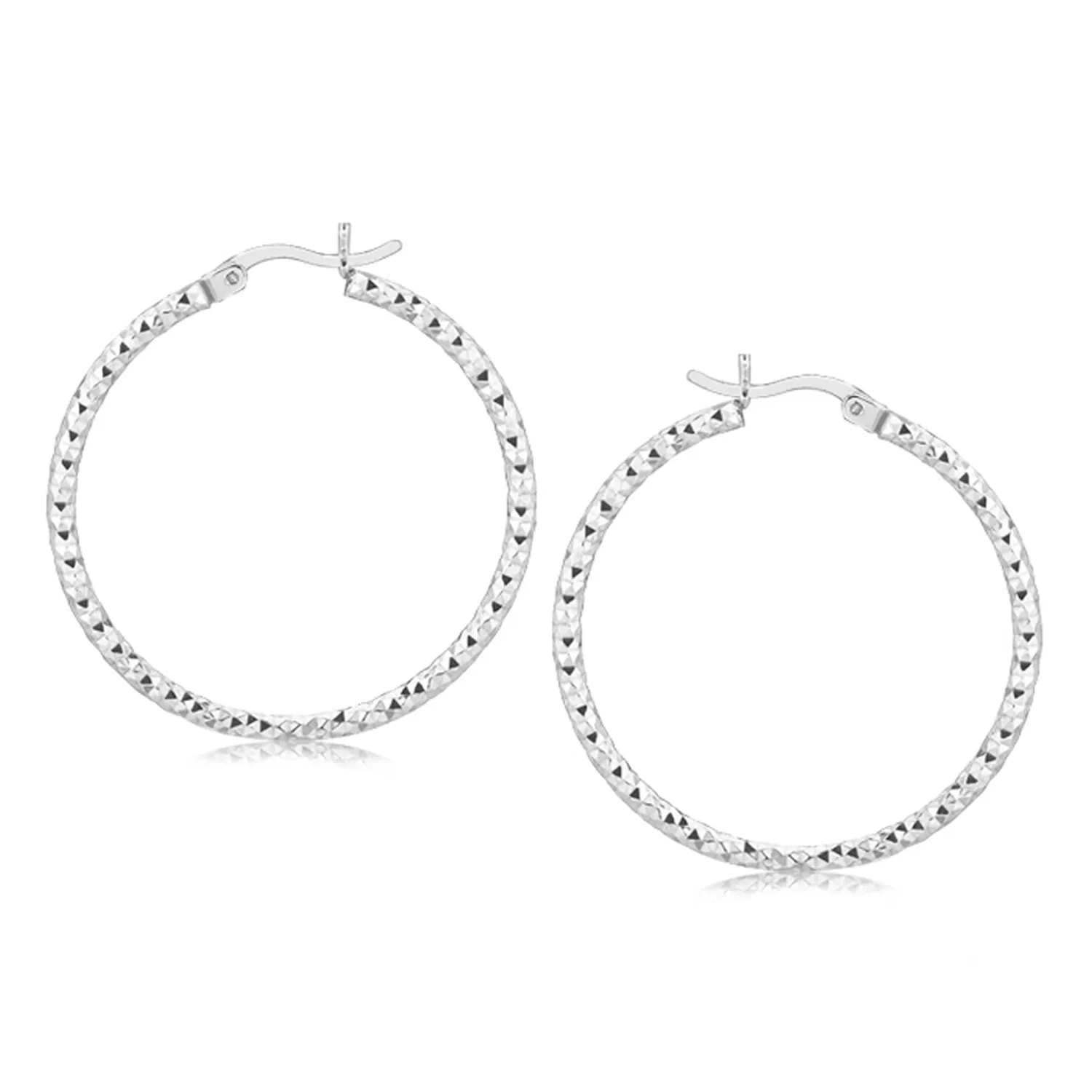 Sterling Silver Rhodium Plated Woven Style Polierte Hoop Ohrringe (2x30mm)