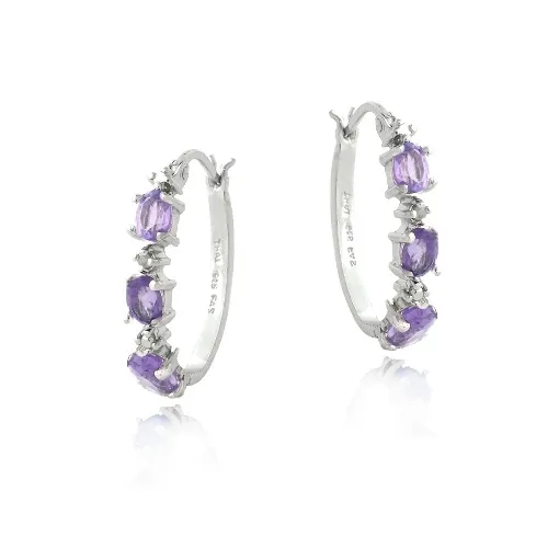 Sterling Silber Amethyst & Diamant Akzent Oval Hoop Ohrringe