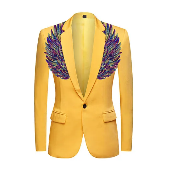 Männer Hochzeit Sequin Wing Bühne Blazer Anzug Jacke