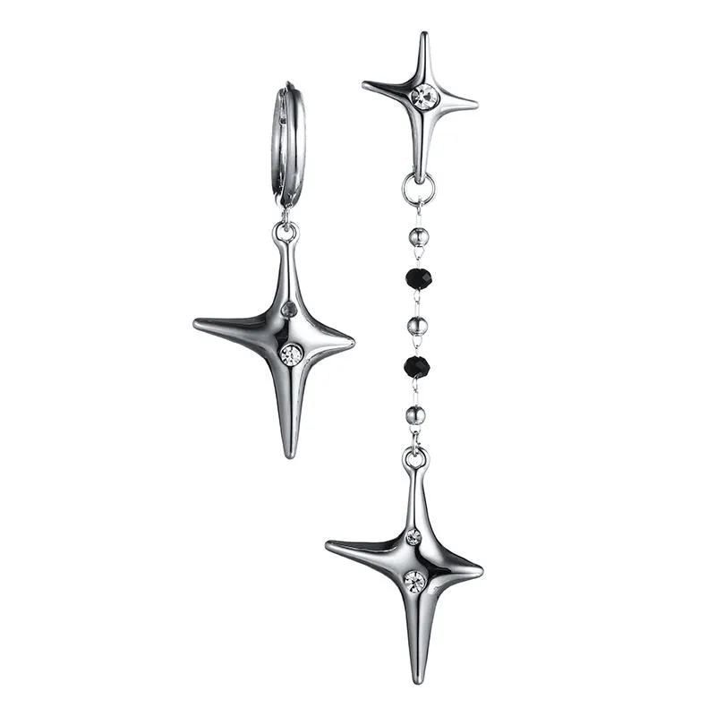 Weibliche Minderheit Design asymmetrische vier Sterne Silber Nadel Ohrringe