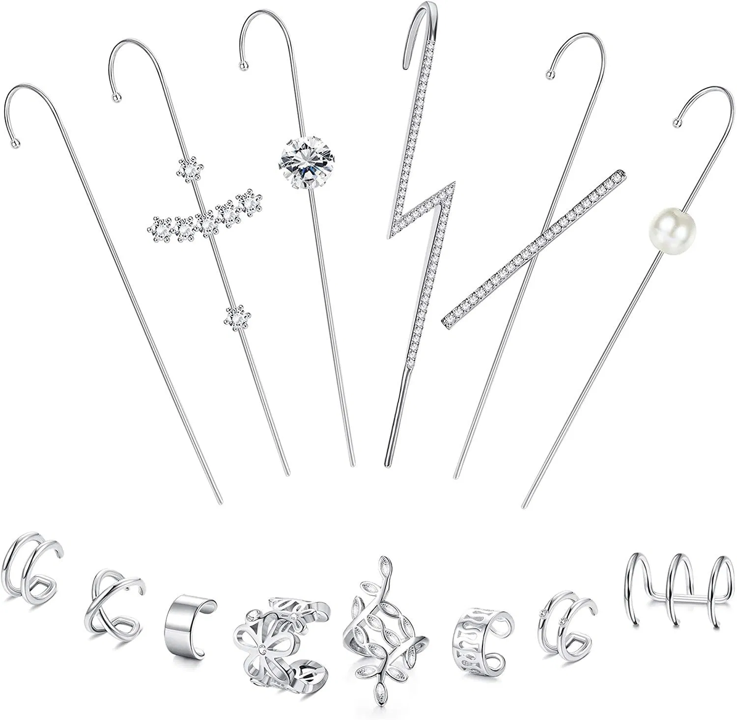14 Pcs Ohr Wrap Crawler Hook Ohrringe Ohrschellen Ohrringe für Frauen Kletterer Piercing Ohr Knorpel Manschetten Ohrringe