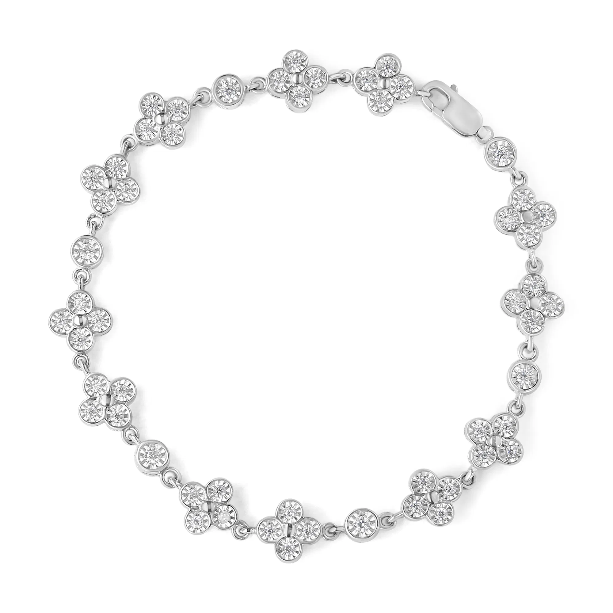 .925 Sterling Silber 1.0 Cttw Wunder-Set Diamant 4 Blatt und Solitaire Station Link Armband (I-J Farbe, I3 Klarheit) - 7.25