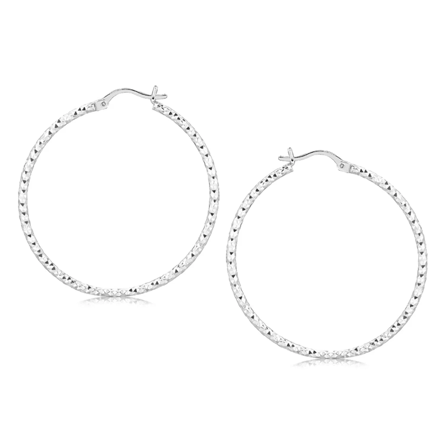 Sterling Silver Rhodium Plated Large Faceted Style Hoop Ohrringe (2x40mm)