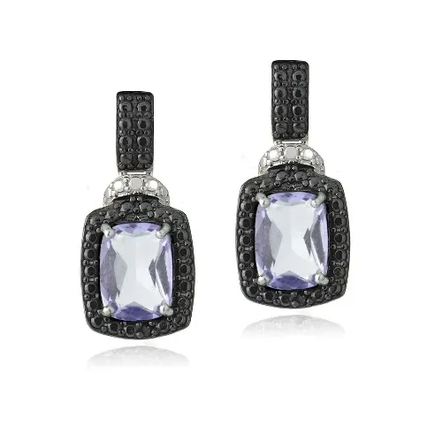 Sterling Silber 3ct Amethyst & Black Diamond Akzent Rechteck Dangle Ohrringe