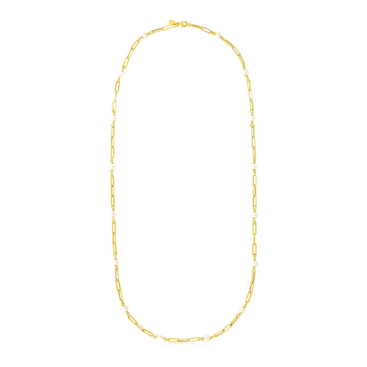 14 Karat Gelbgold Paperclip Kette und Perlen Halskette