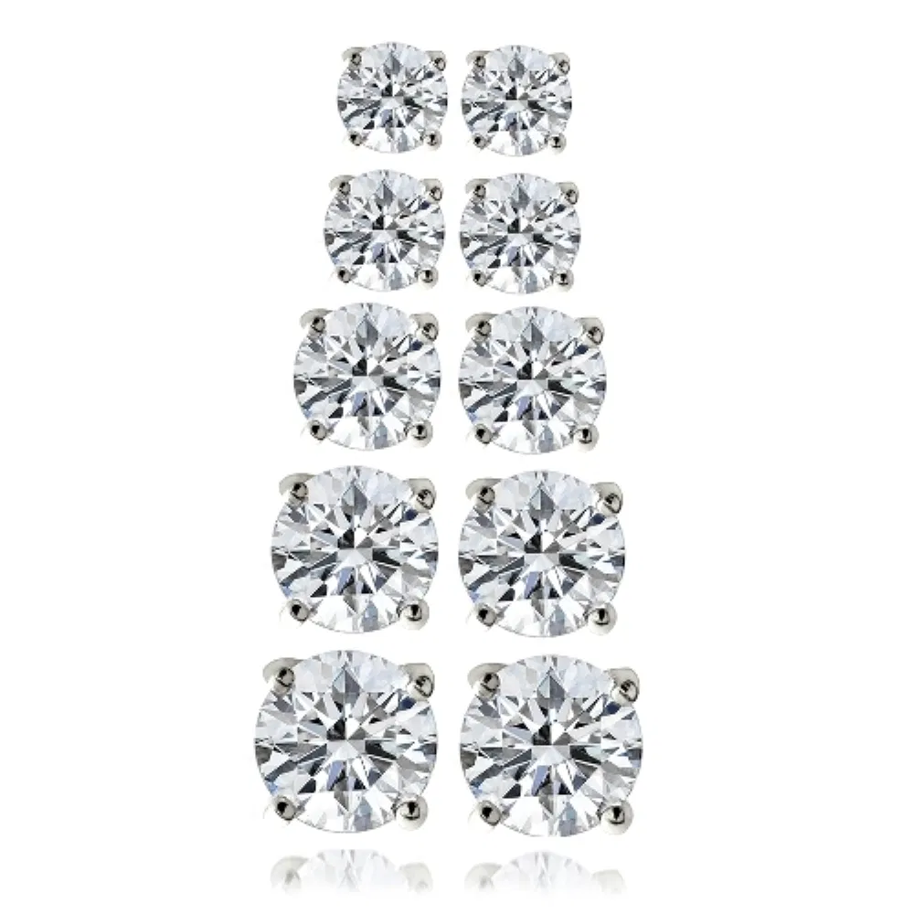 Silberton 5,9ct CZ Round Stud Ohrringe, Satz von 5